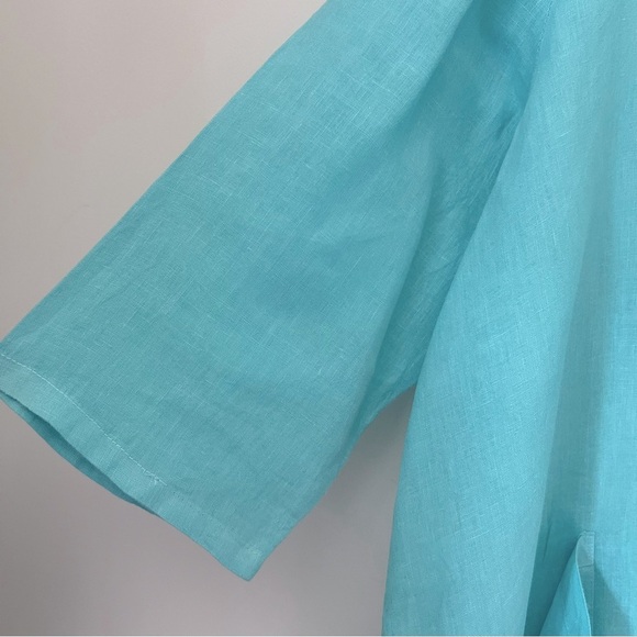 Match Point USA Aqua Women's Linen Oversized Lagenlook Top Large Pockets Summer - Picture 5 of 11